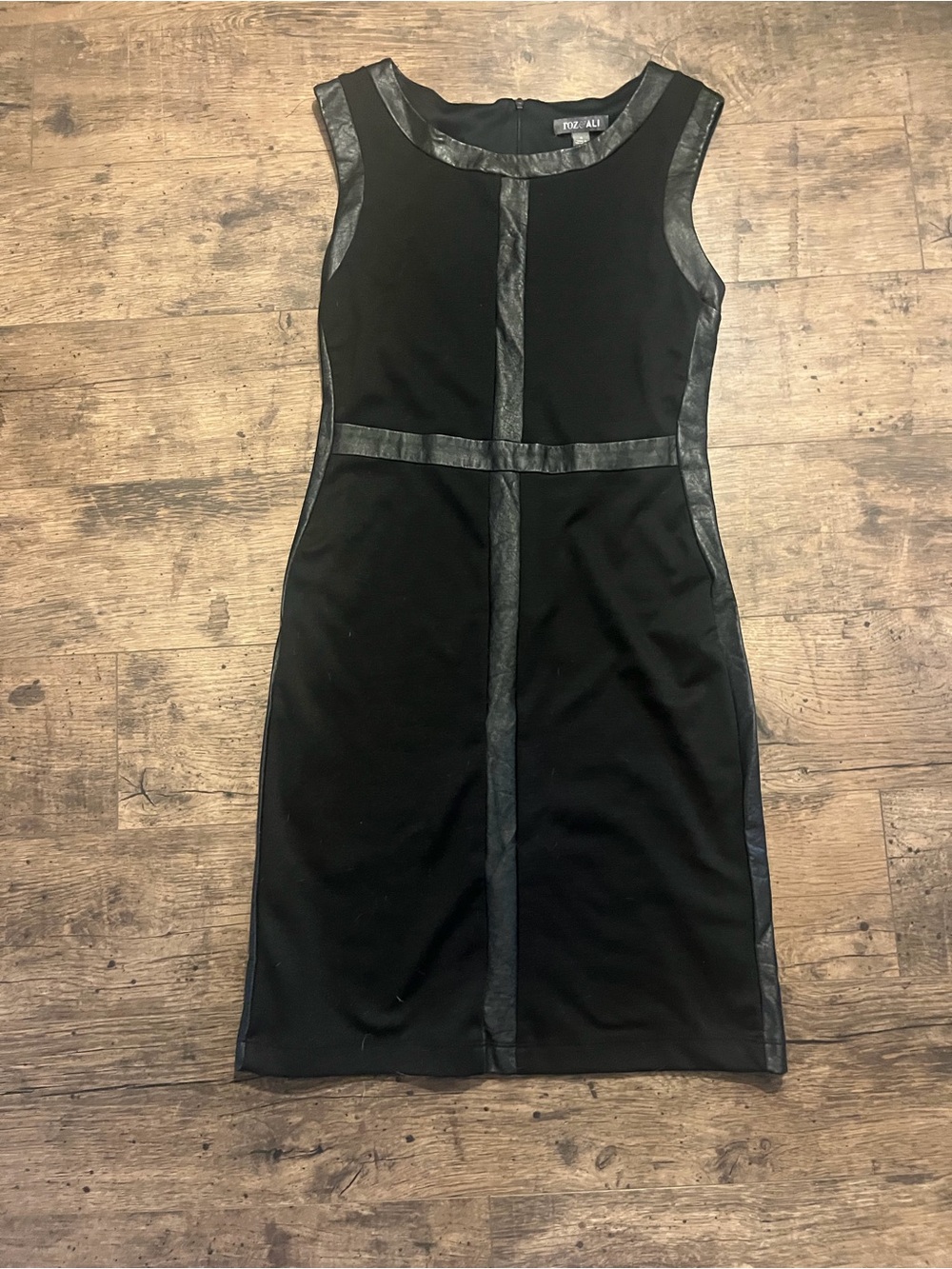 Roz & Ali Black Mini Sheath Dress with Faux-Leather Trim